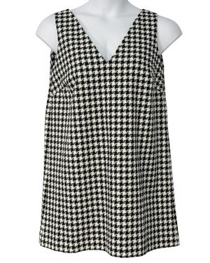 Ann Taylor 8 Black White Houndstooth Jumper Dress Sleeveless Shift V-Neck Career